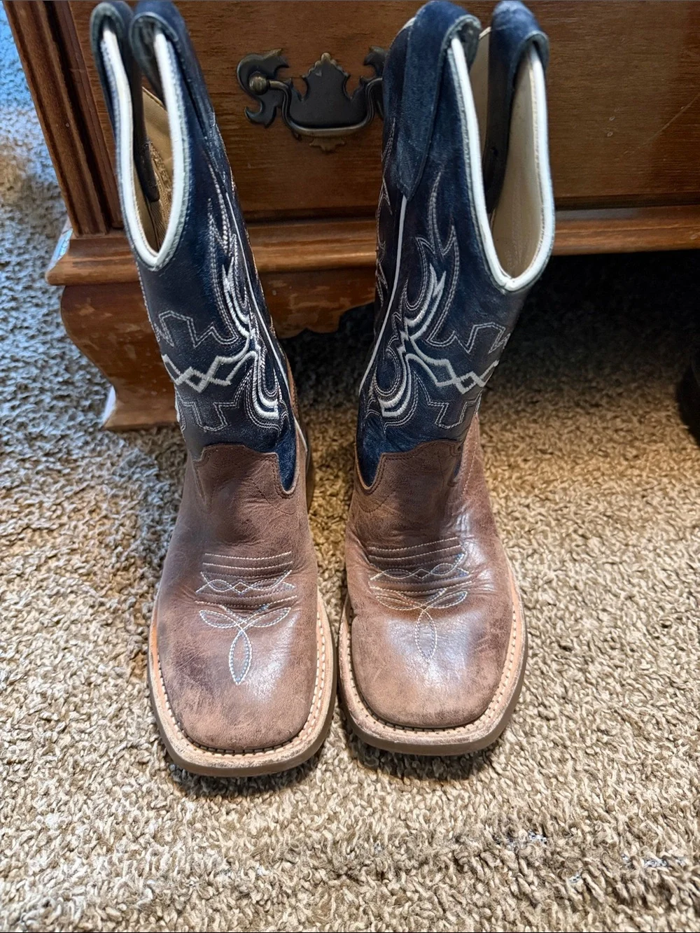 Old West Brown and Navy Kids' Cowboy Boots